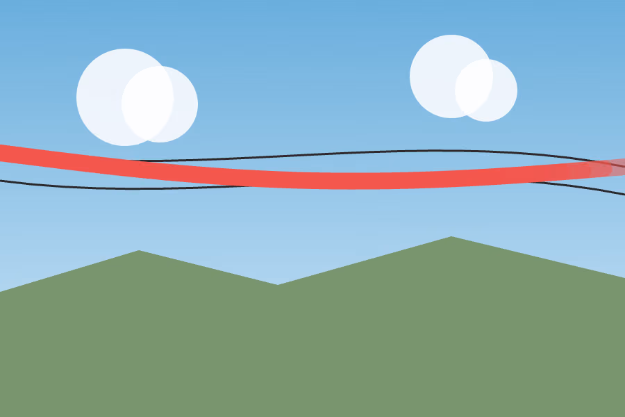 ImgWell's Object Eraser tool with a brush stroke painted over a power line running across a sky, the painted area shown in translucent red